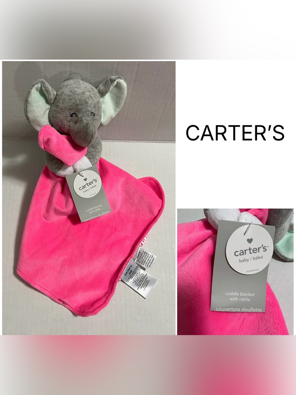 CARTER’S - NWT - INFANT ELEPHANT PLUSH SNUGGLE LOVEY BLANKET